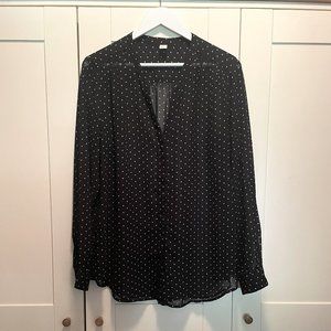 Black & White Polka Dot Long Sleeve Sheer Blouse by Old Navy, Size XL